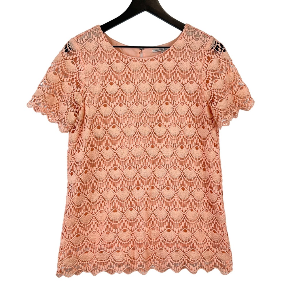 Broadway & Broome (S) Eyelet Scalloped Trim Tunic Top Blouse Orange Peach